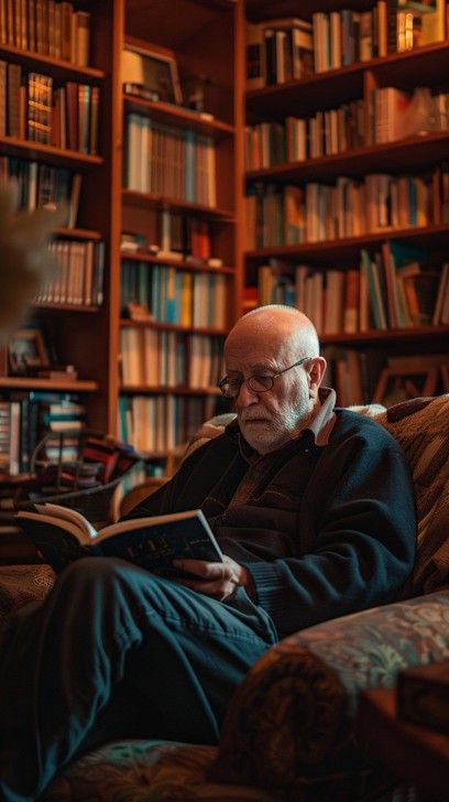 free reading in solitude image elderly, reading, library download at stockcake